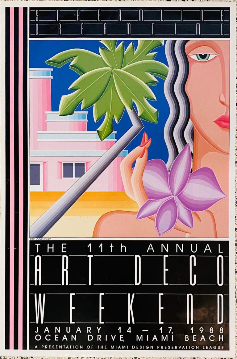 1988 Art Deco Weekend Poster Streamline Dream Time Miami Design