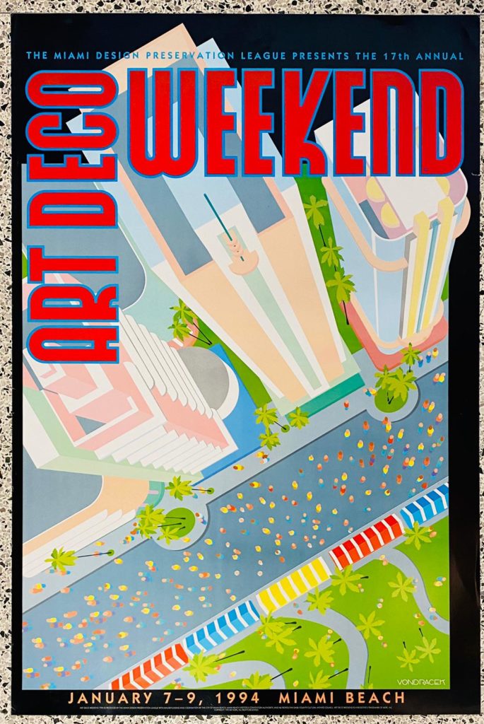 1994 Art Deco Weekend Poster Confetti Miami Design Preservation League