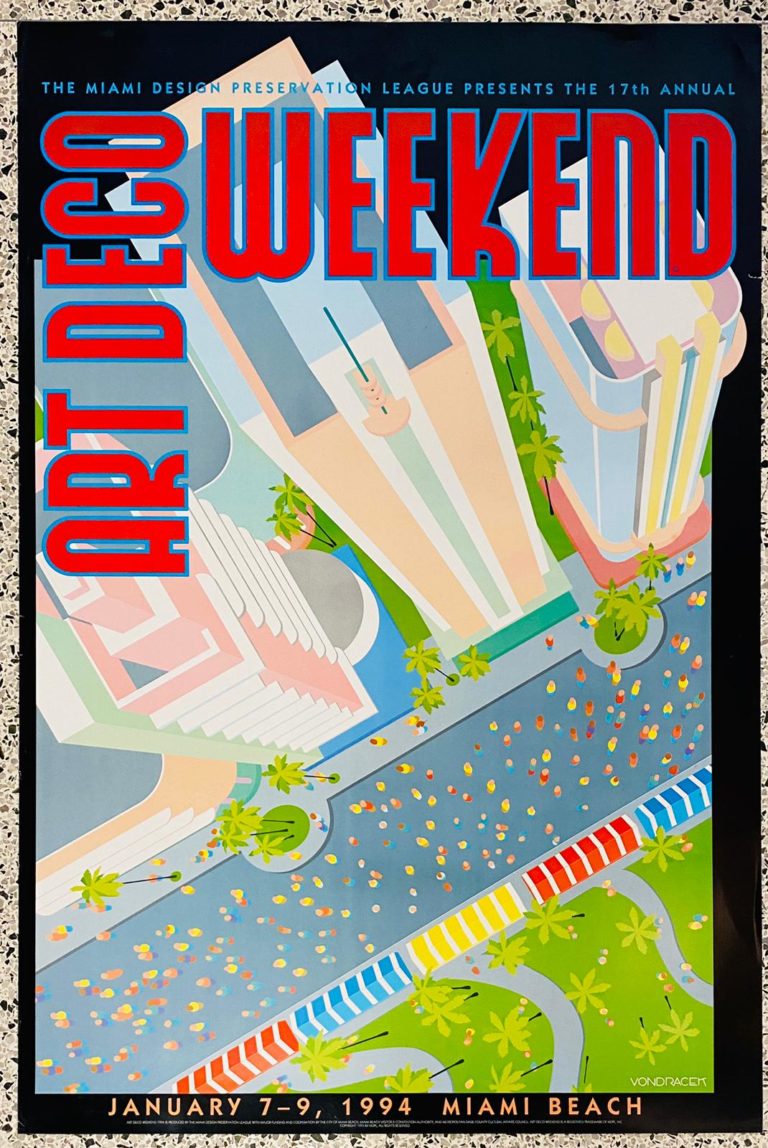 1994 Art Deco Weekend Poster Confetti Miami Design Preservation League