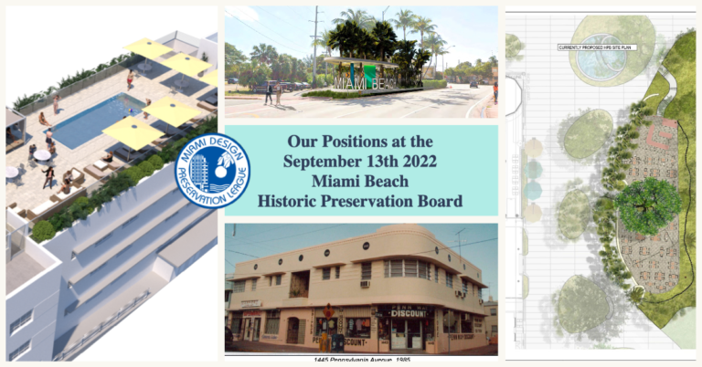 Our Positions at the September 13th, 2022 Historic Preservation Board